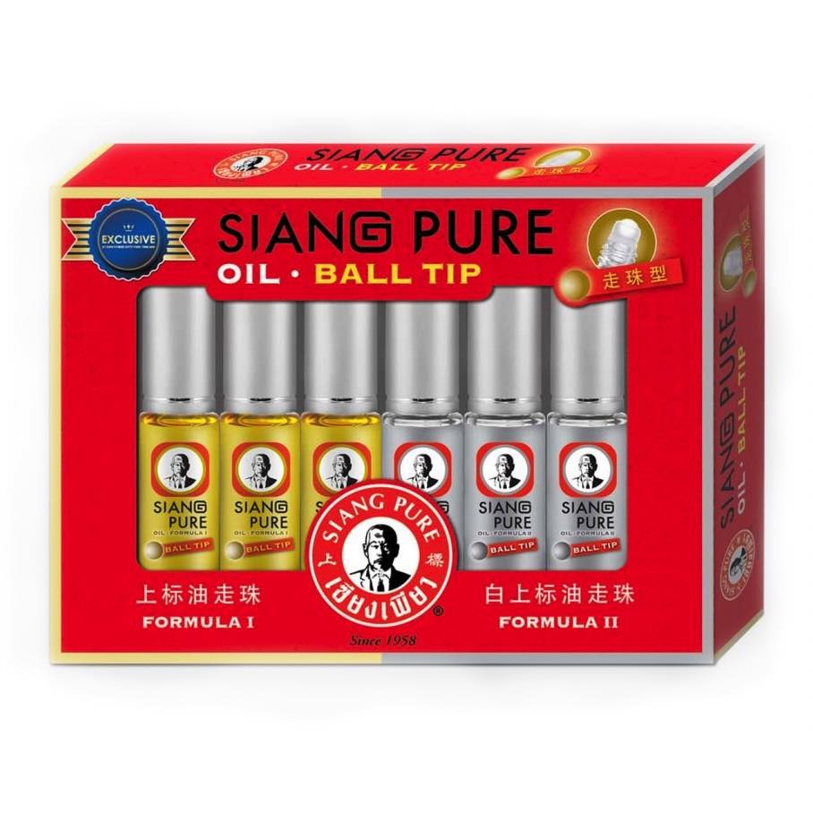 Combo 6 Chai Dầu Lăn Ông Già Siang Pure Mix 3 Vàng 3 Bạc Thái Lan